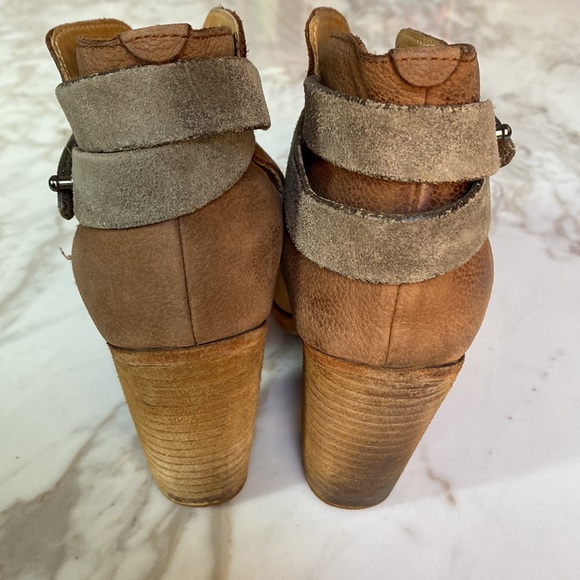 Rag & Bone Harrow Tan Suede Distressed Leather Harness Heeled Ankle Boots 6.5 - Picture 4 of 9